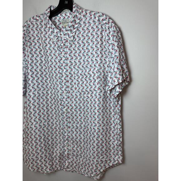 J. Crew 100% Linen Classic Shirt Short Sleeve Button Down Birds Resort Mens L - Picture 6 of 10